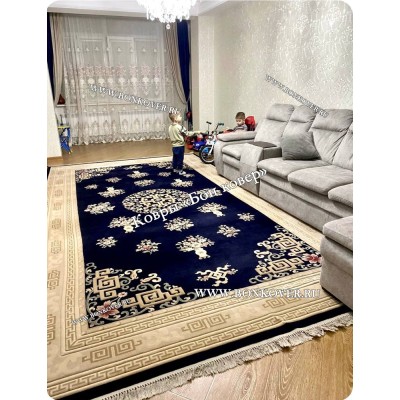 Шерстяной Ковер Для Гостиной Дизайн 30658 Темно-Синий